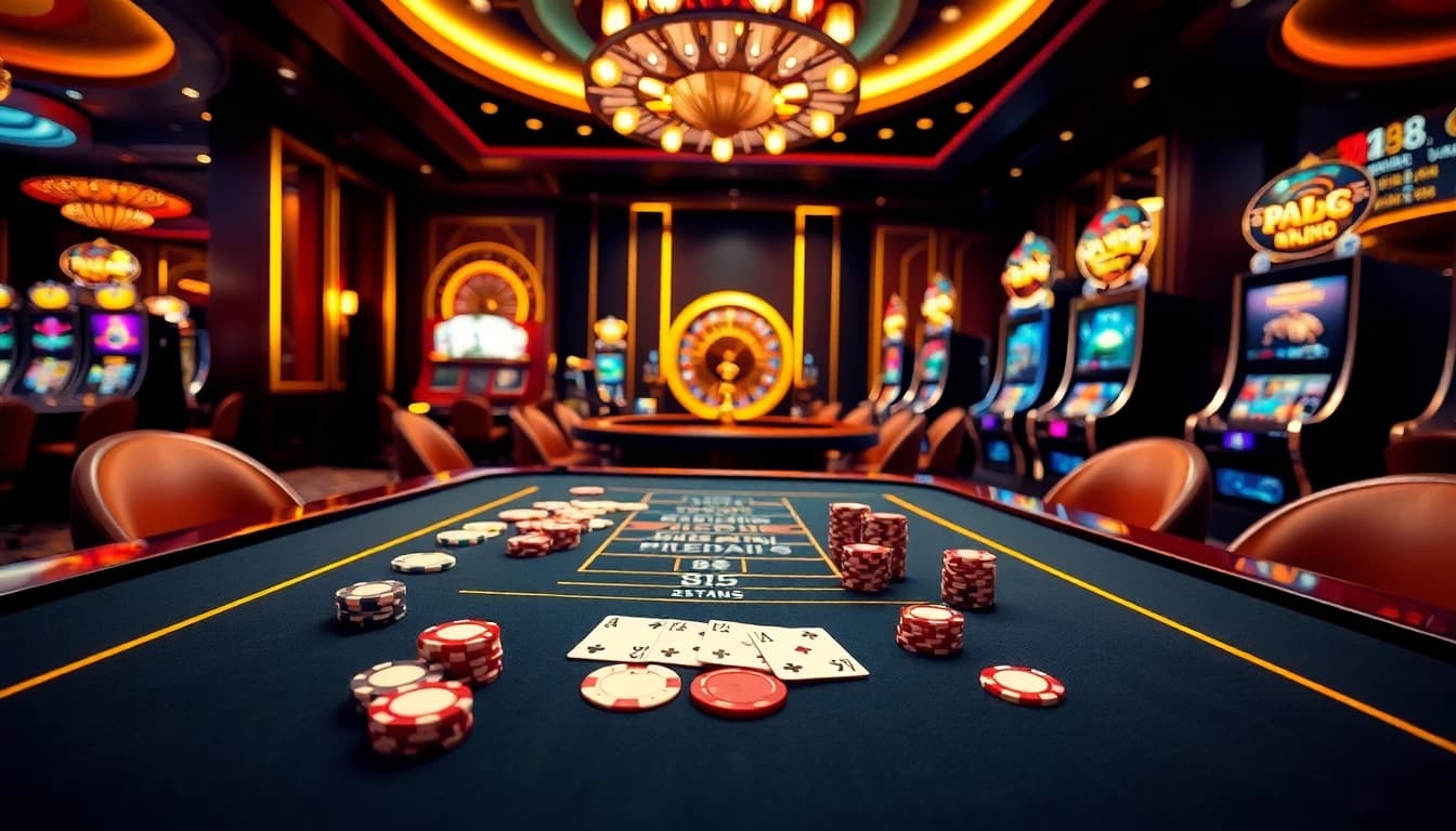 Engage in thrilling gaming at HB 88 casino with vibrant poker tables and spinning roulette.