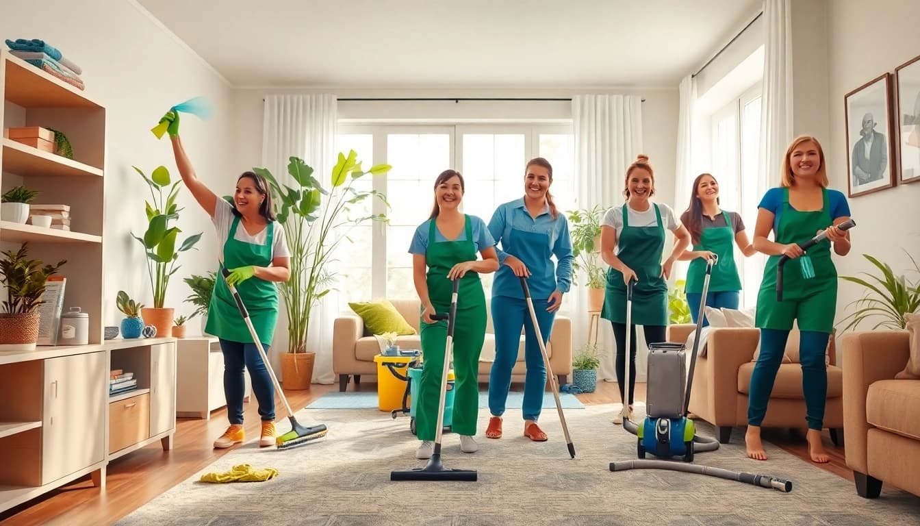 Cleaning Service team actively organizing and cleaning a lively home environment.