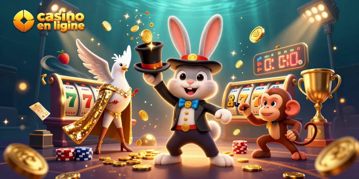 Jouez à un casino en ligne avec un lapin magicien et des pièces d'or éclatantes dans un monde fantastique.