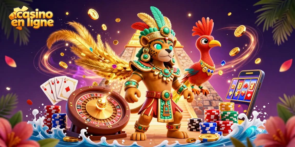 Jouez au casino en ligne avec des pièces d'or en cascade et des objets de jeu captivants.