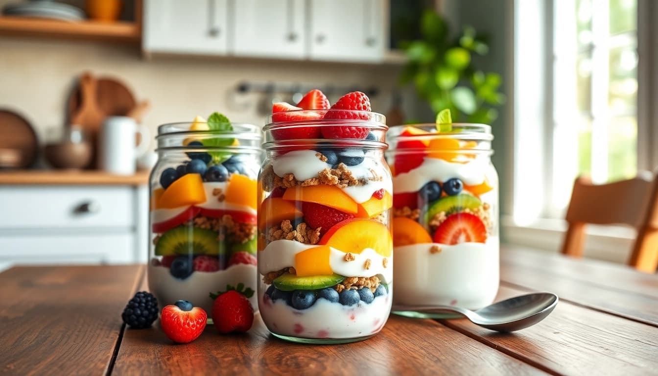 Explore delicious mason jar breakfasts at https://masonjarbreakfast.com with vibrant ingredients and a rustic setting.