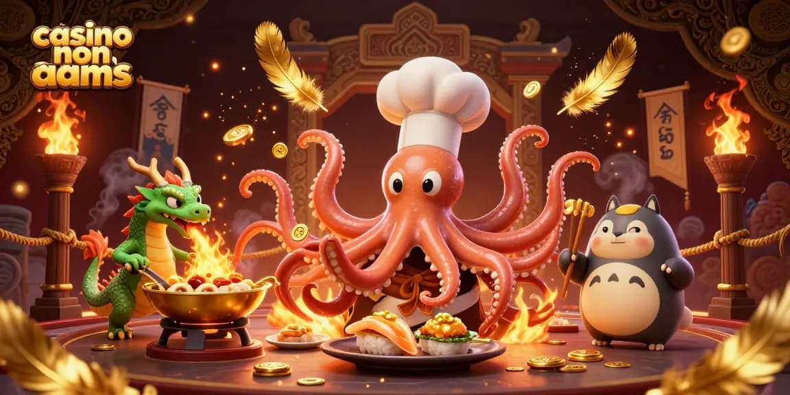 Gioca nei casino non AAMS con un'anime ricca di dettagli, presentando un polpo chef che crea piatti dorati.