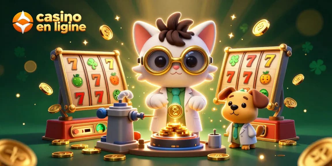 Jouer au casino en ligne avec des machines à sous et des pièces d'or volantes dans une scène dynamique.
