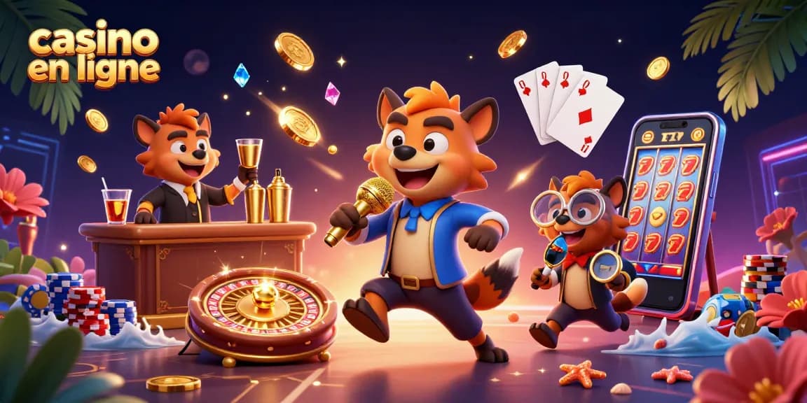 Les hyènes du casino en ligne créent une ambiance festive avec des jetons de poker et des cartes.