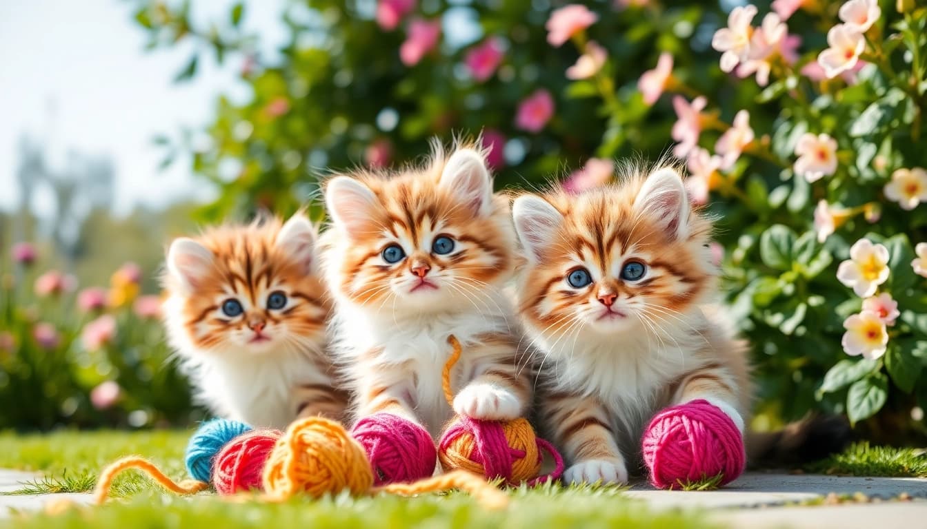 Playful Maine Coon kittens for sale California in a vibrant garden setting.