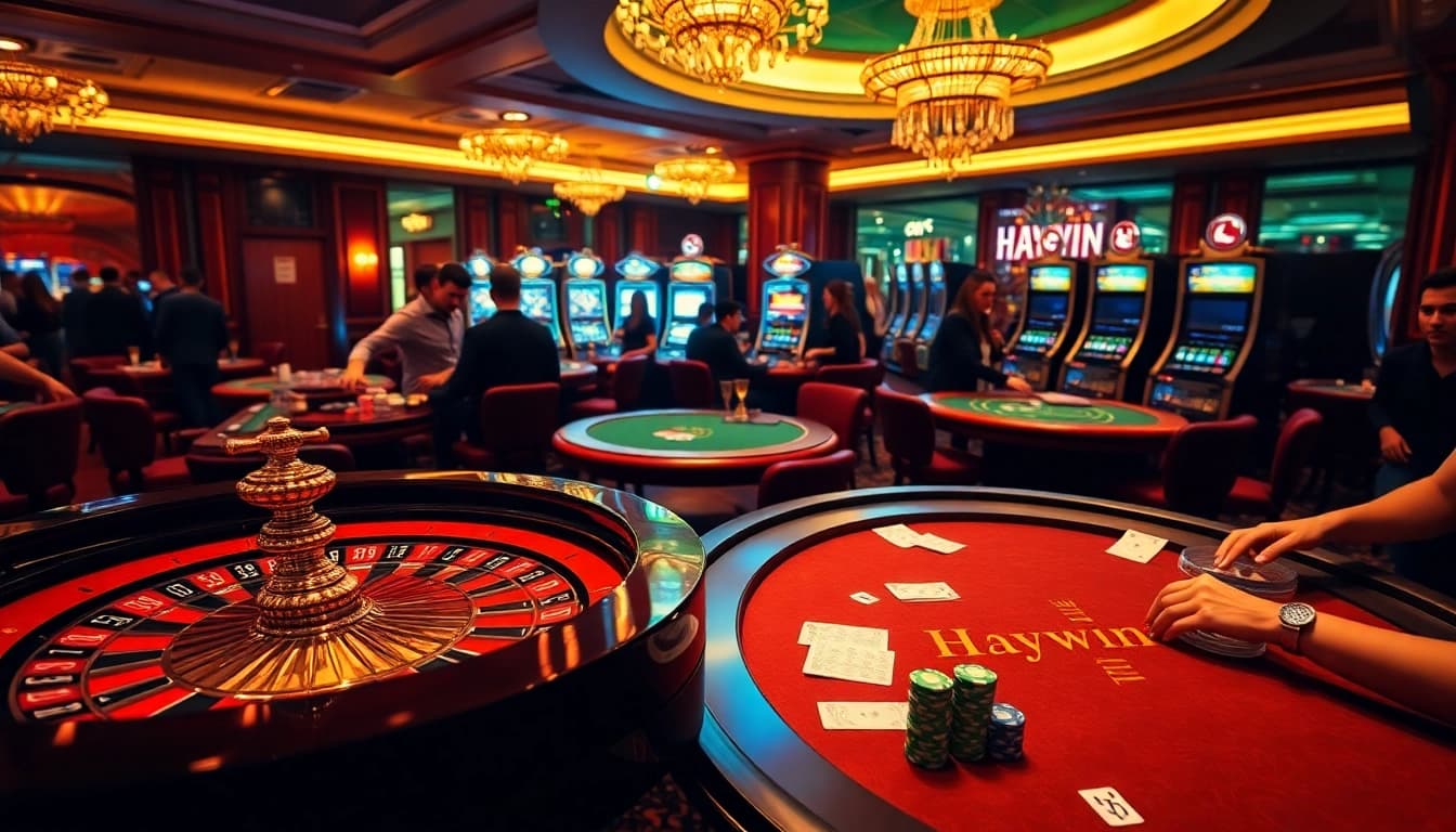 Experience the thrill of Haywin's casino games with vibrant slot machines and engaging player interactions.