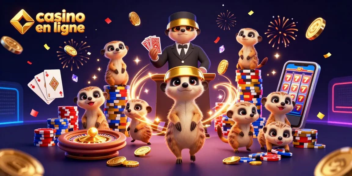 Jouez au casino en ligne avec une colonie de suricates animée et des éléments scintillants.