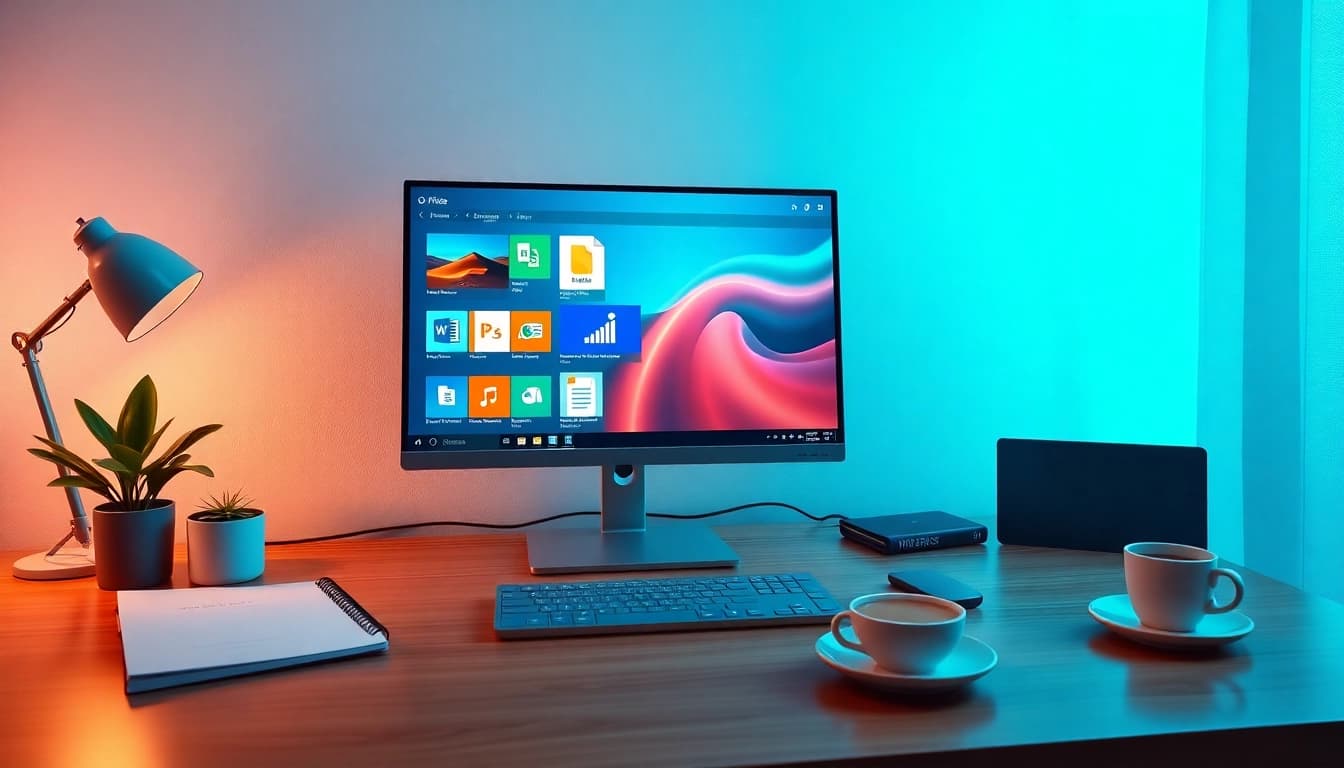 Professional workspace highlighting wps下载 with WPS Office applications on screen.