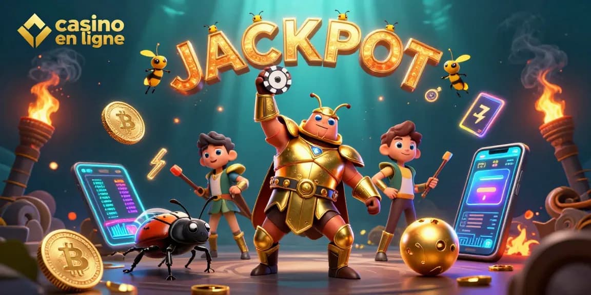 Jouez avec le casino en ligne et remportez des gains spectaculaires illustrés par des insectes animés amusants.