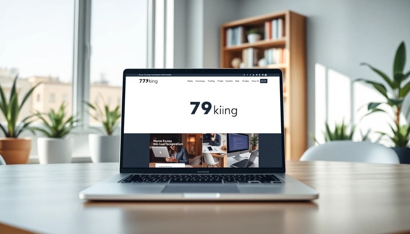 Enticing view of the 79king website on a modern laptop in a professional workspace.