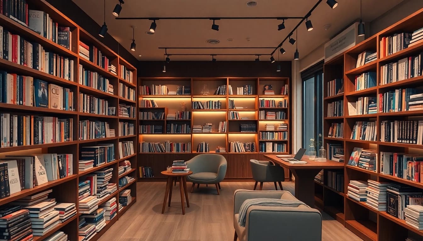 Engaging interior of a bookshop representing Booklab Authority with inviting design elements.