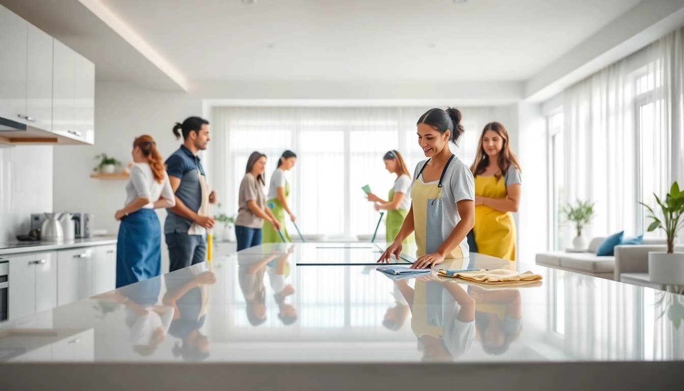 Cleaning service professionals enhance home cleanliness with attention to detail.