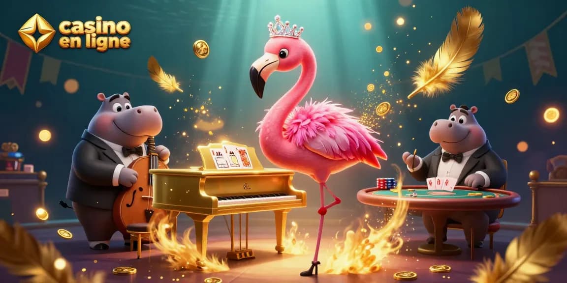 Profitez de l'ambiance d'un casino en ligne avec ce flamant chanteur et son groupe.