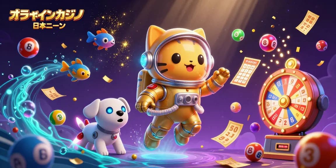 オンラインカジノ 日本語で楽しむ、カジノゲームの華やかな世界を描いたイラスト。