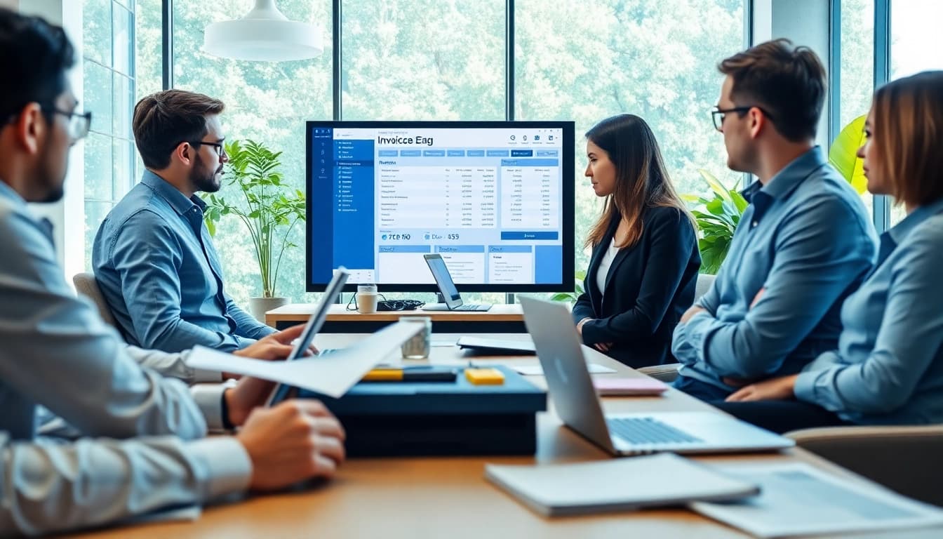 Efficient workflow scene illustrating the use of invoice processing software in a modern office setting.
