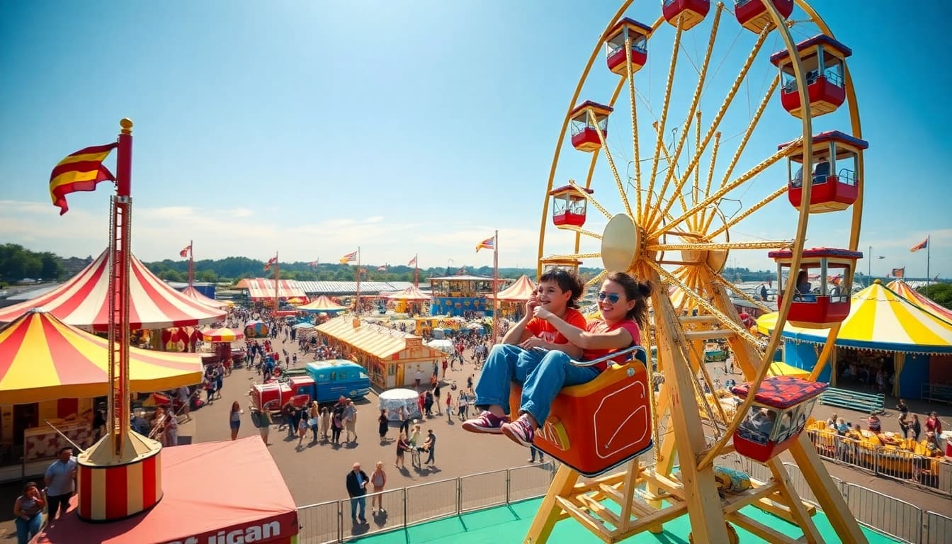 Fun fair rides for hire Newcastle creating joy at a vibrant fairground setting.