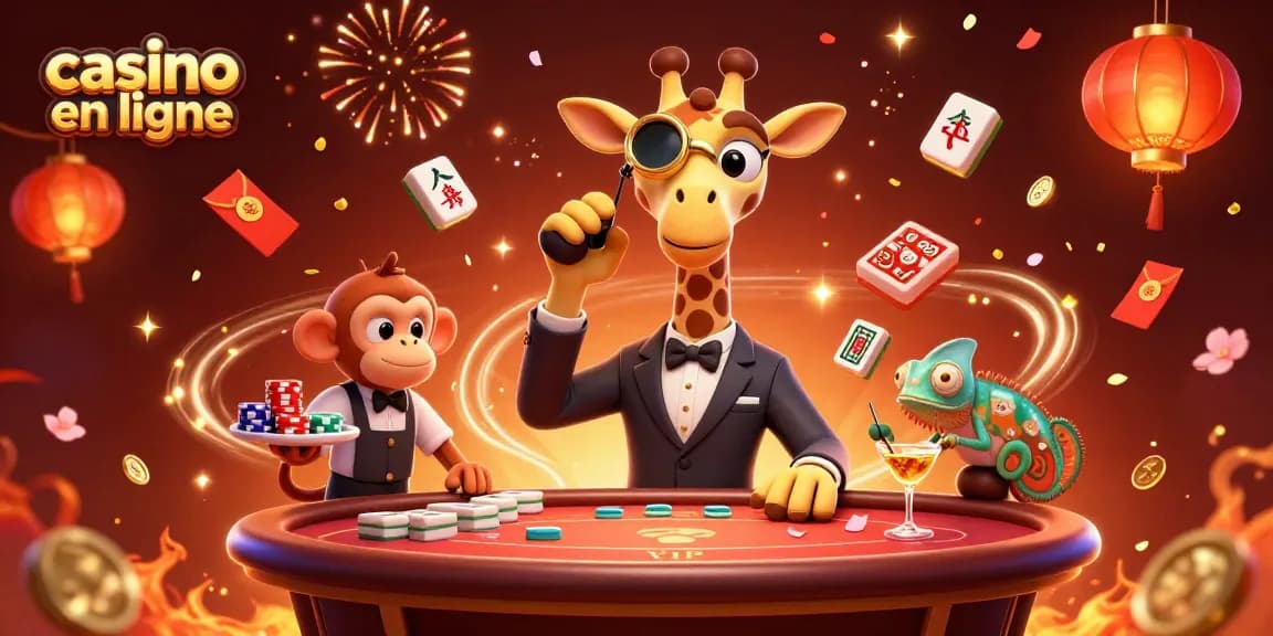 Profitez de jeux captivants au casino en ligne avec une illustration animée festive.
