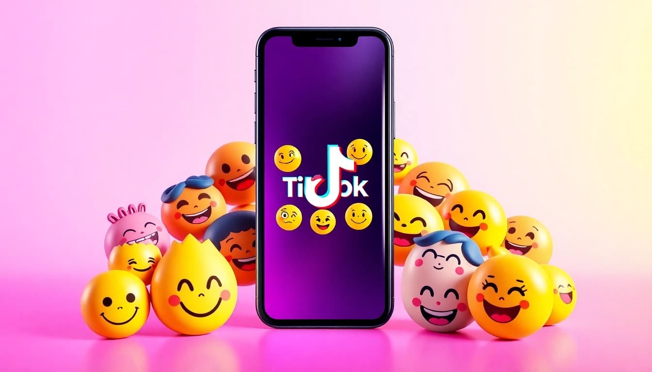 Engaging display of tiktok emojis surrounding a smartphone representing social media interaction.