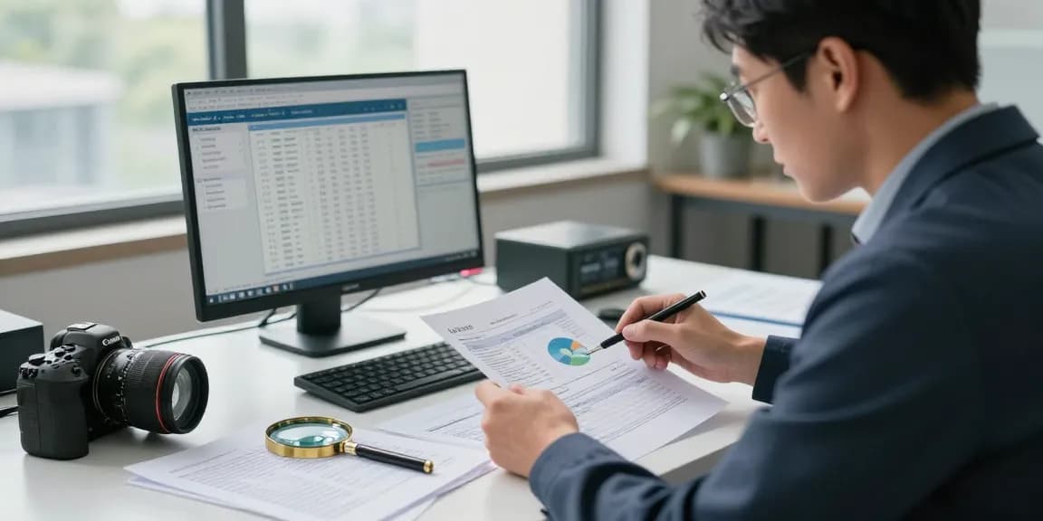 Ruang kerja profesional AAFI Kota Cimahi dengan auditor melakukan analisis dokumen keuangan di aafikotacimahi.org
