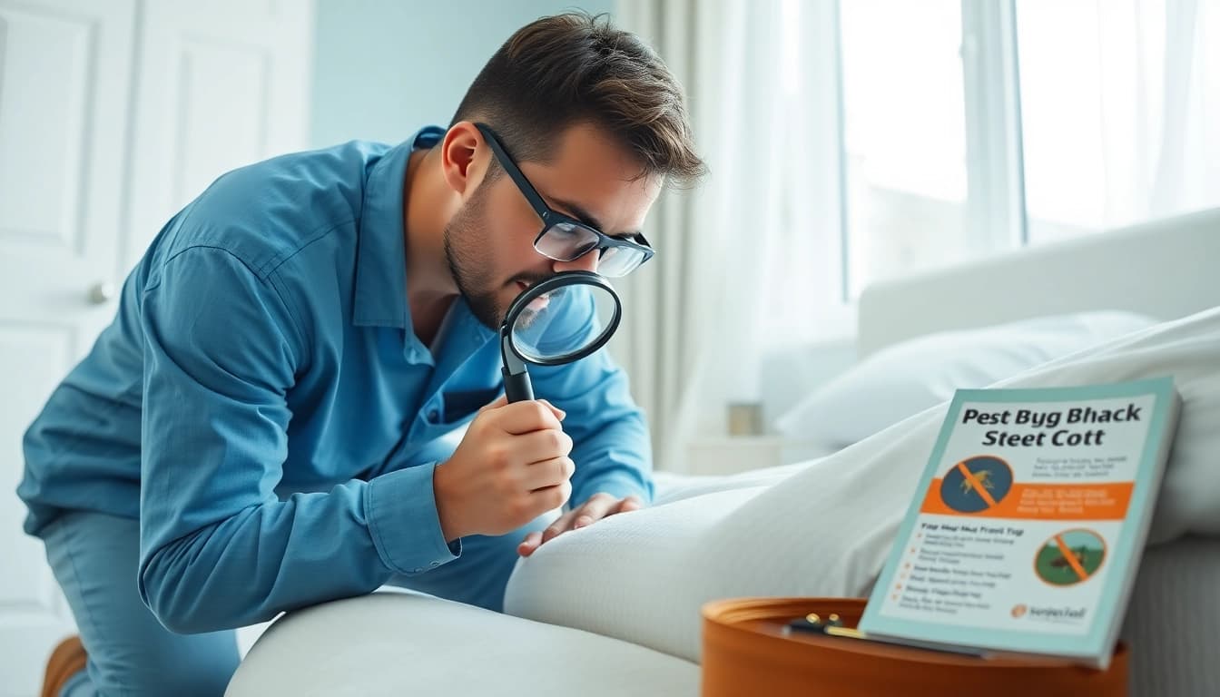 Inspecting for bedbugs at https://affordablebedbugexterminators.com with a professional technician.