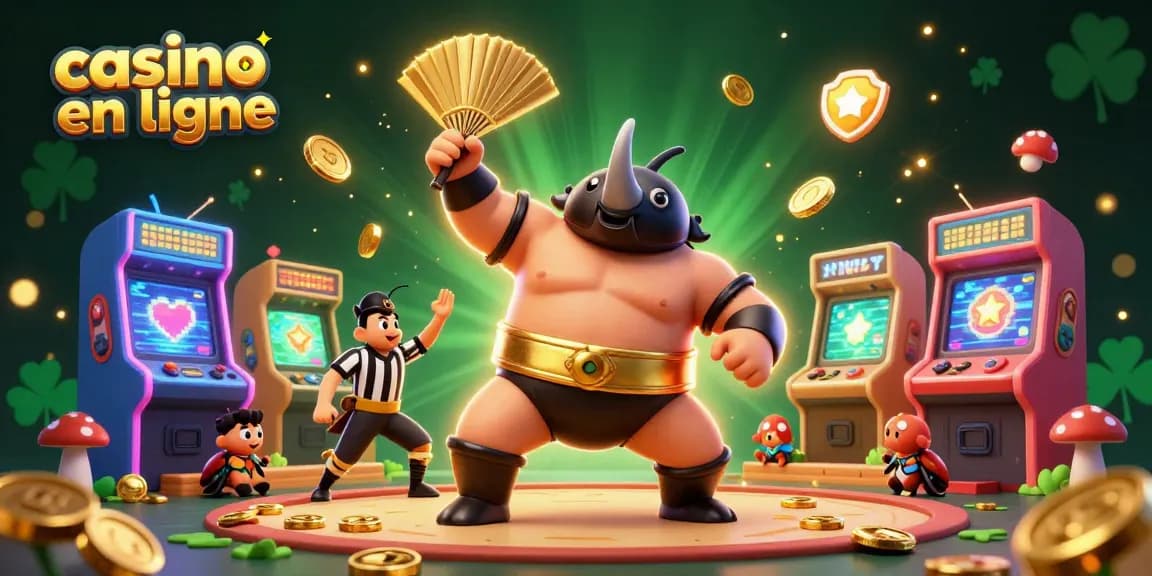Jouer au casino en ligne avec des personnages de jeu animés et des symboles de chance, capturant l'excitation du jeu.