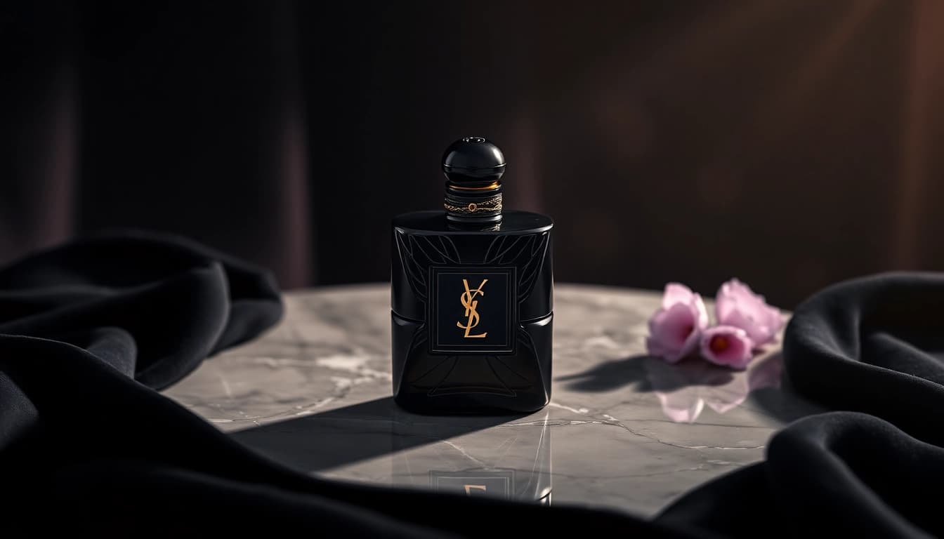 Experience the allure of ysl black opium in a luxurious setting, highlighting its elegant design.