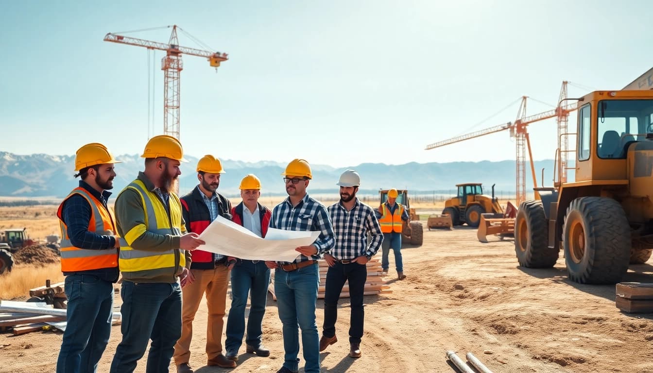 Workers engaging at a construction association Wyoming project showcasing teamwork and progress.