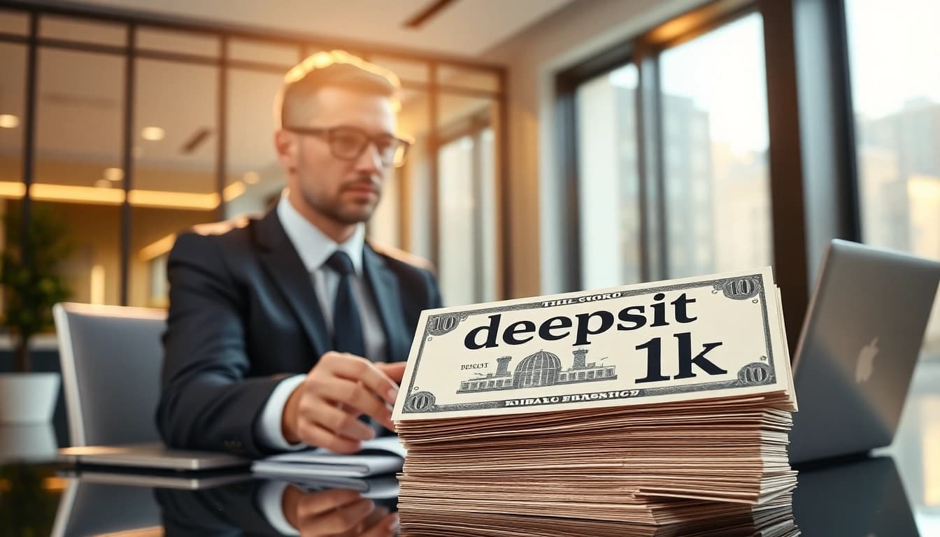 Melihat deposit 1k dengan detail strategis di meja kerja yang modern.