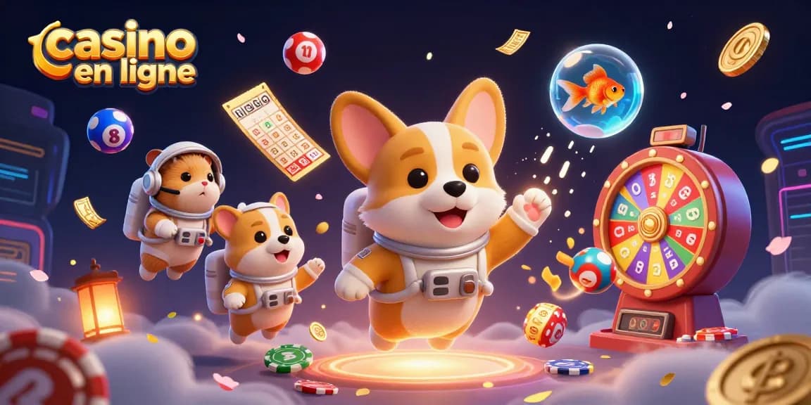 Participez à des jeux passionnants dans un casino en ligne flottant avec des personnages animés.
