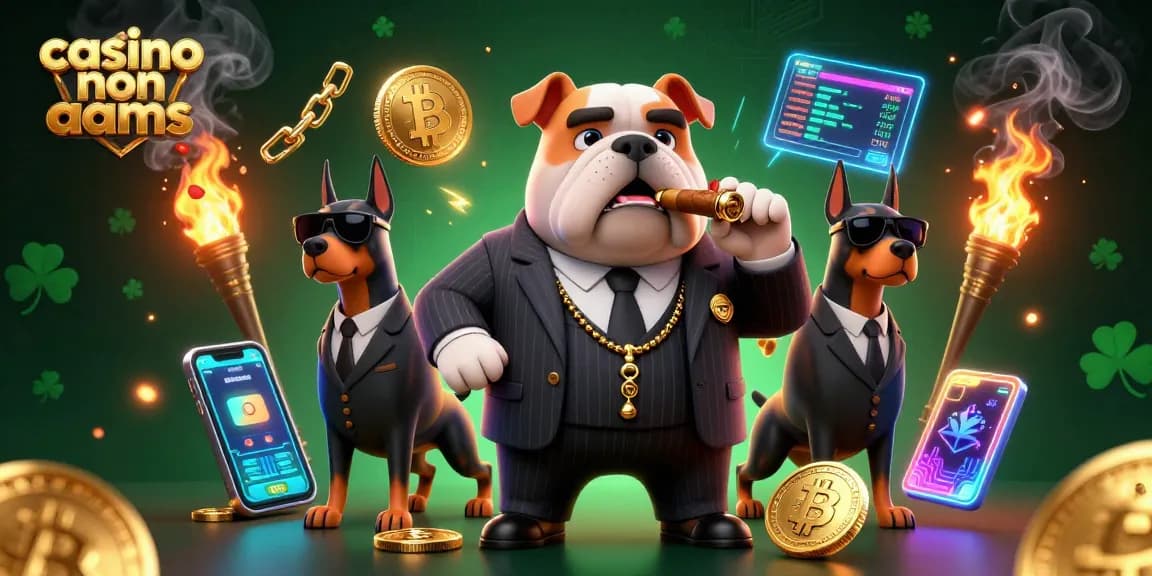 Gioca nei migliori casino non AAMS con il bulldog mafioso e i suoi scagnozzi in un'illustrazione 3D vibrante.