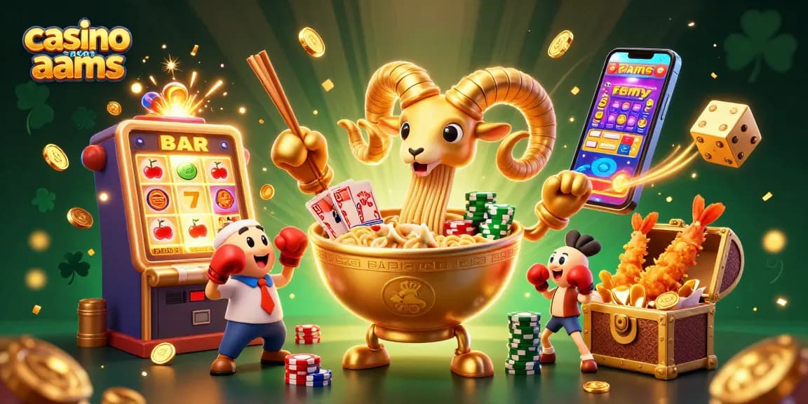Gioca nel casino non aams con il ramen gigante che distribuisce carte e gettoni d'oro.