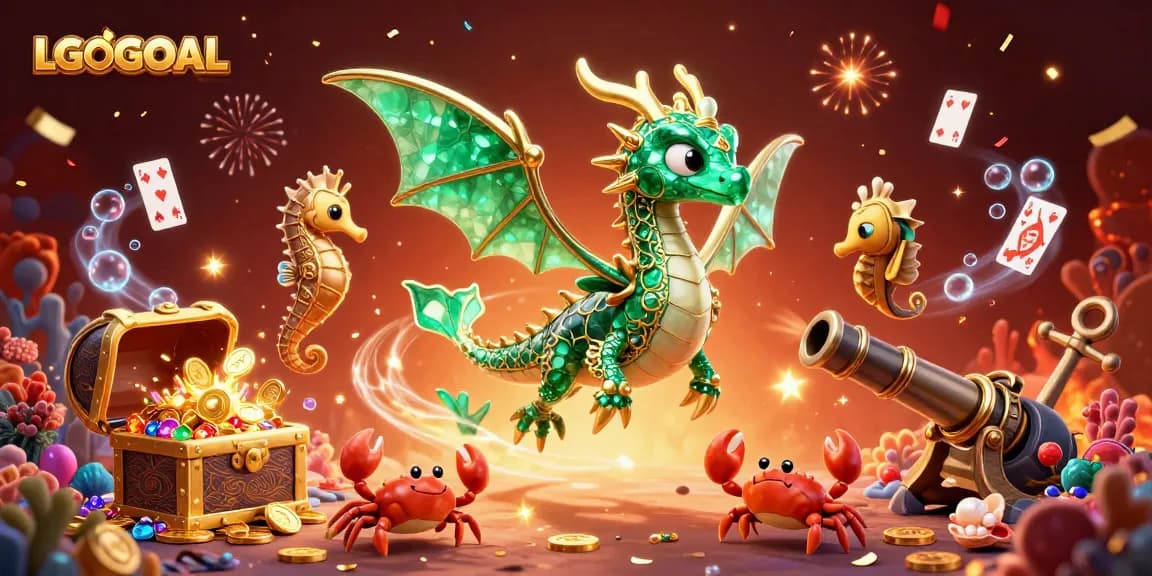 Players engage thrillingly with LGOGOAL's gem-encrusted sea dragon amid celebratory confetti.