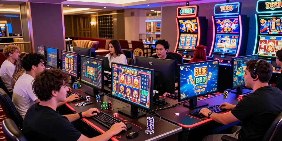 Exciting online gaming players engaged in slot88 games in digital casino.