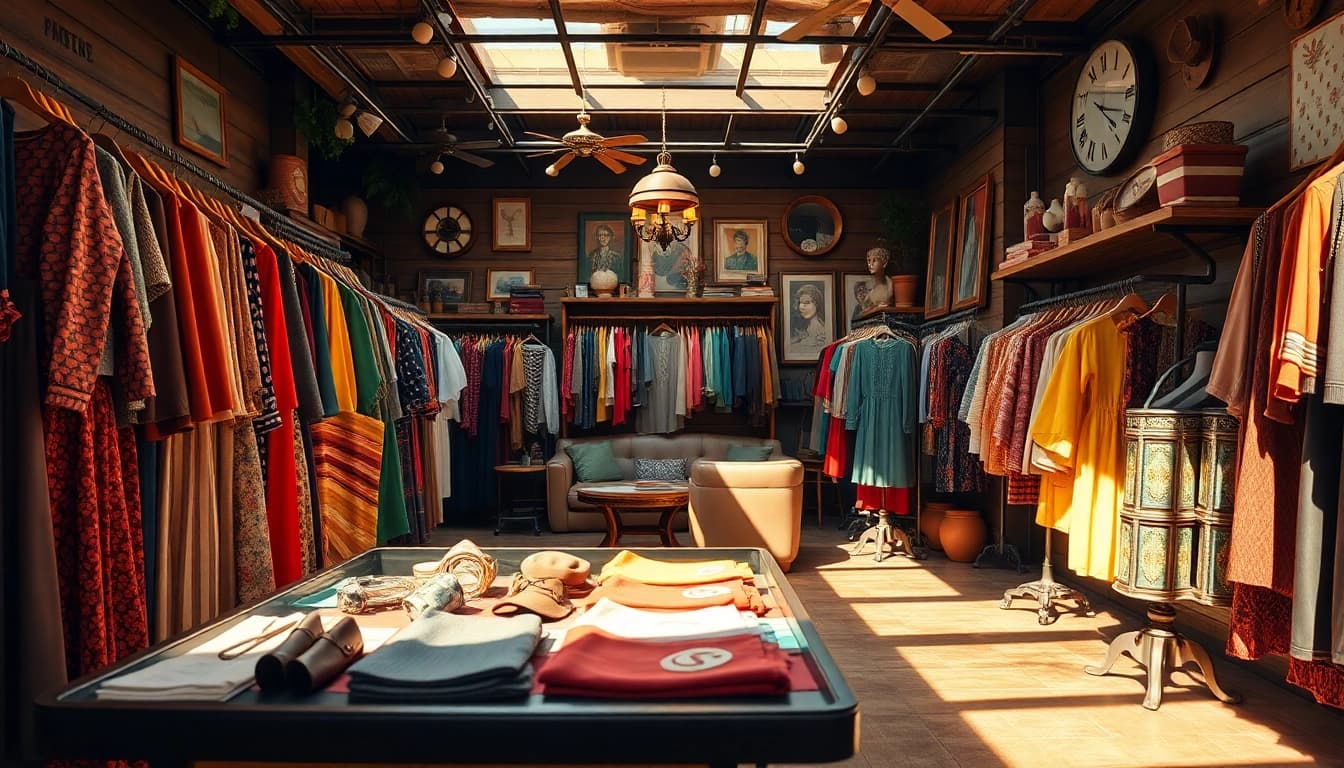 Browse unique styles at https://thrift-vintage.com, showcasing colorful vintage clothing and cozy decor.