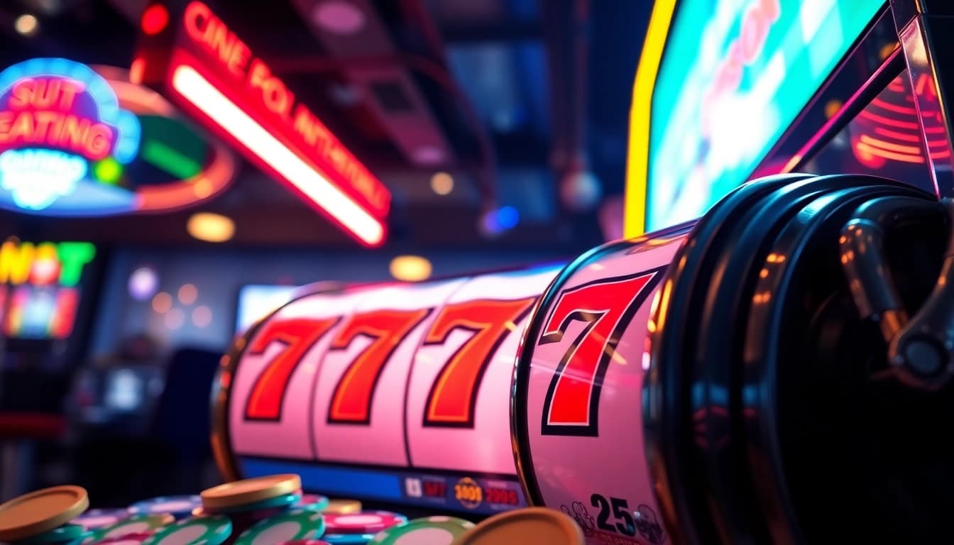 Experience the excitement of slot777 with a vivid and engaging casino scene, highlighting vibrant colors.