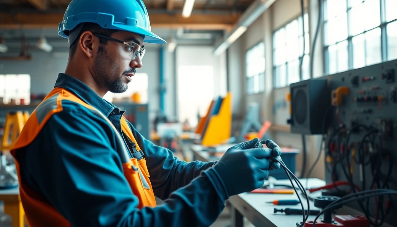 Showcase the dynamic process of acquiring nccer certification with a skilled electrician at work.