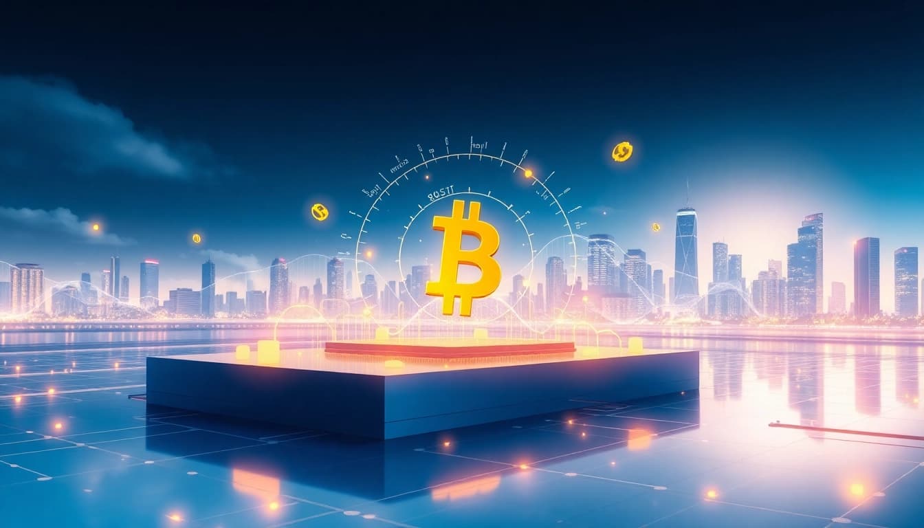 Explore dynamic crypto symbol in a futuristic digital finance setting highlighting innovation.