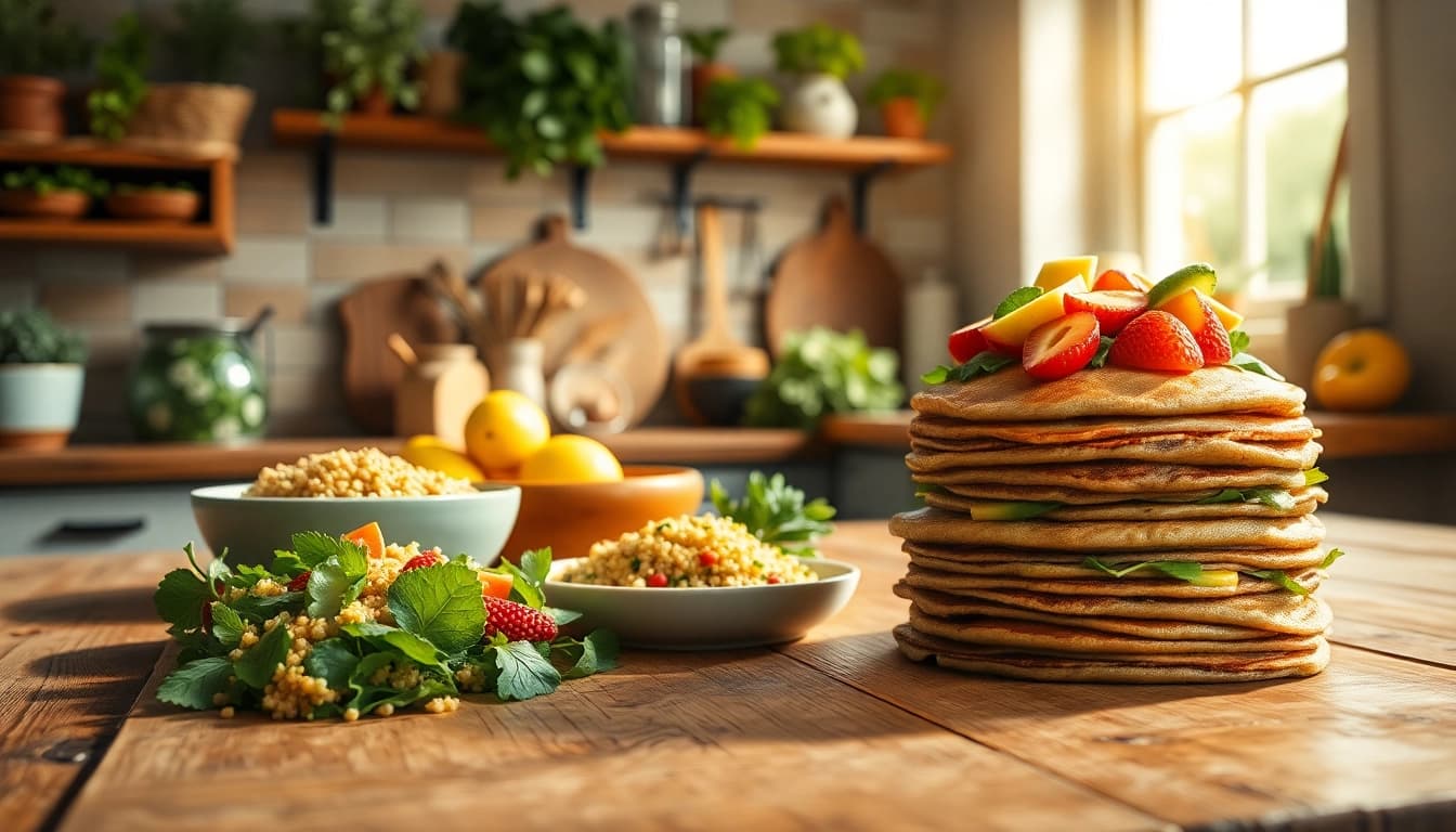 Delicious healthy meals featured on recipesalexarciab.com arranged in a bright kitchen setting.
