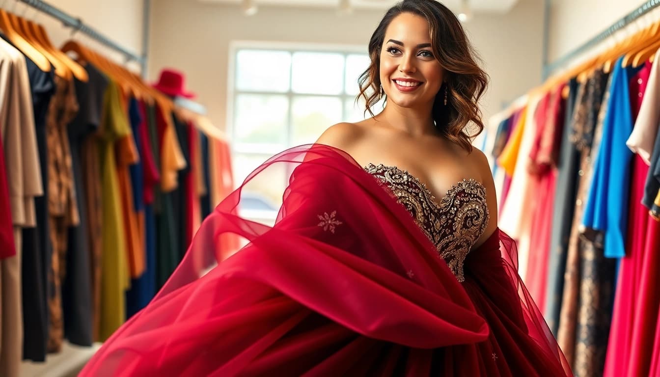 Shop unique designs at https://primadonsanddonnas.com featuring exquisite plus-size evening wear.