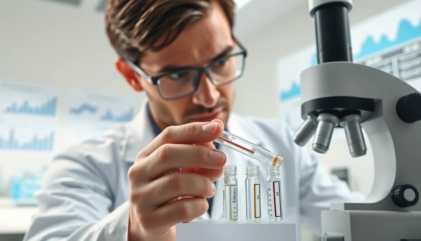 Buy peptides online with confidence in a professional lab setting, showcasing peptide analysis.