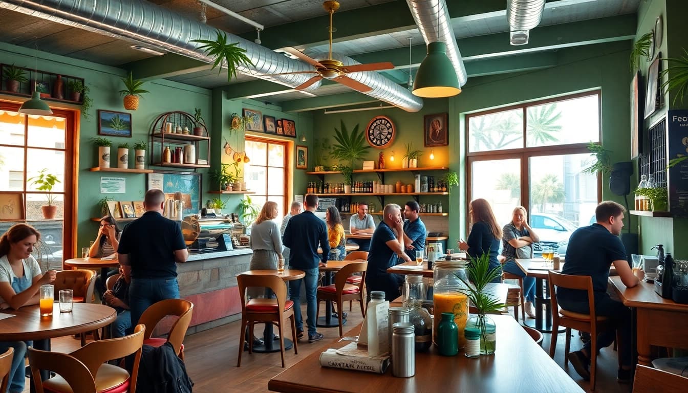 Enjoy a unique experience at the Cannabis Coffee Shop lloret de mar with patrons savoring cannabis-infused beverages.