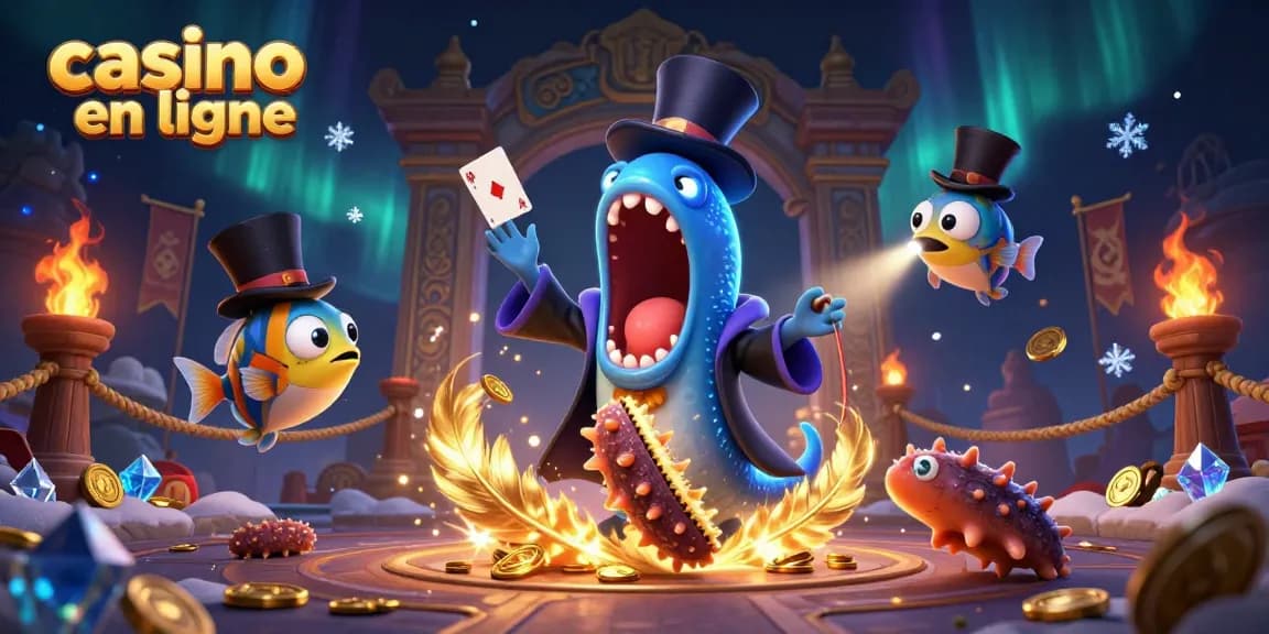 Une scène magique de casino en ligne avec un poisson-ange utilisant son appât comme projecteur.