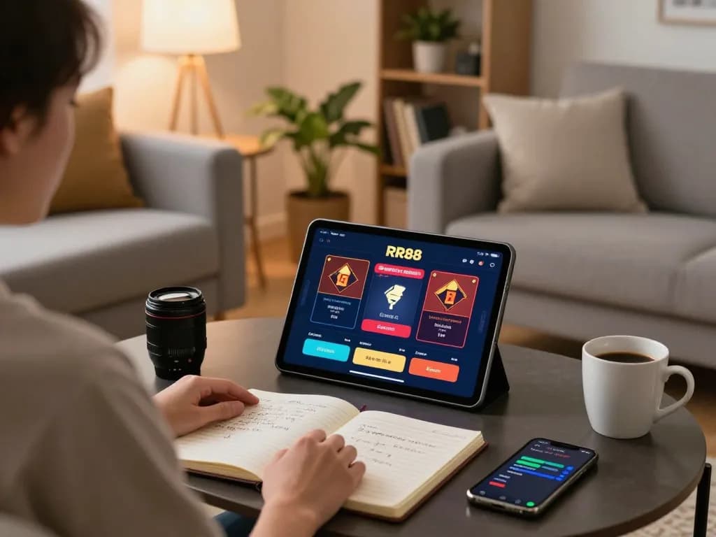 Player enjoying online gaming on RR88 app while relaxing at home