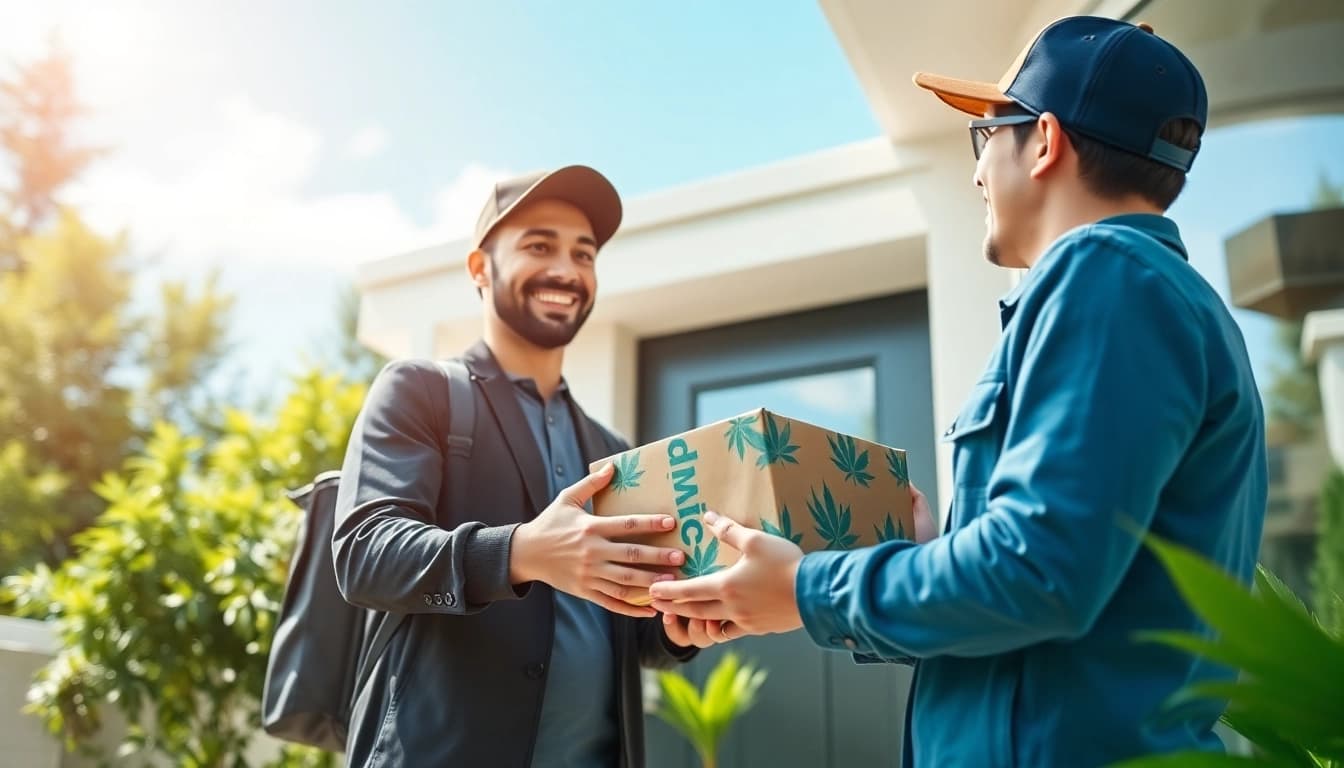 Halifax Bud Express delivery showing a driver smiling while delivering a cannabis package.