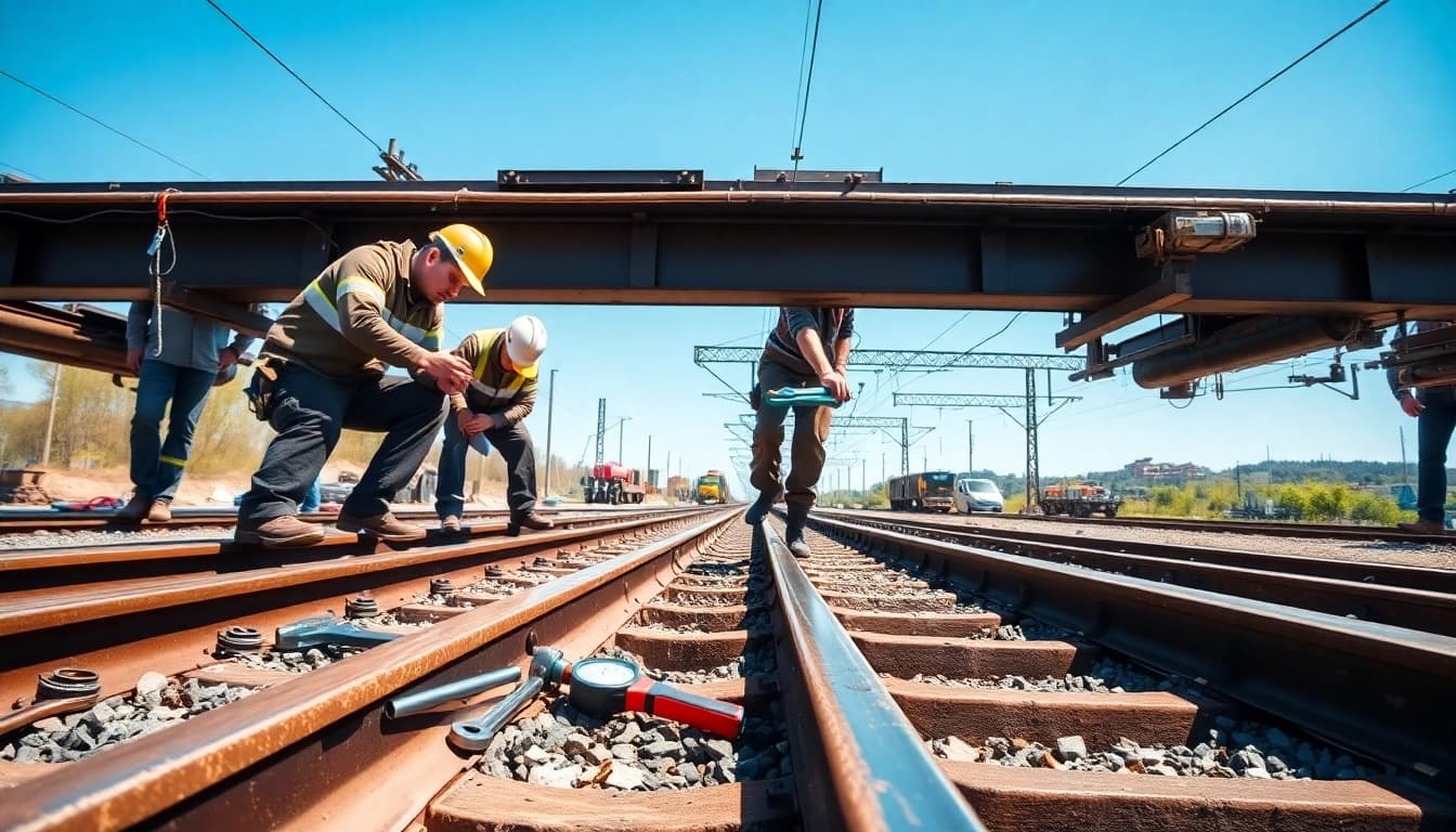 Railroa Maintenance Services focusing on technicians inspecting railway tracks and equipment.
