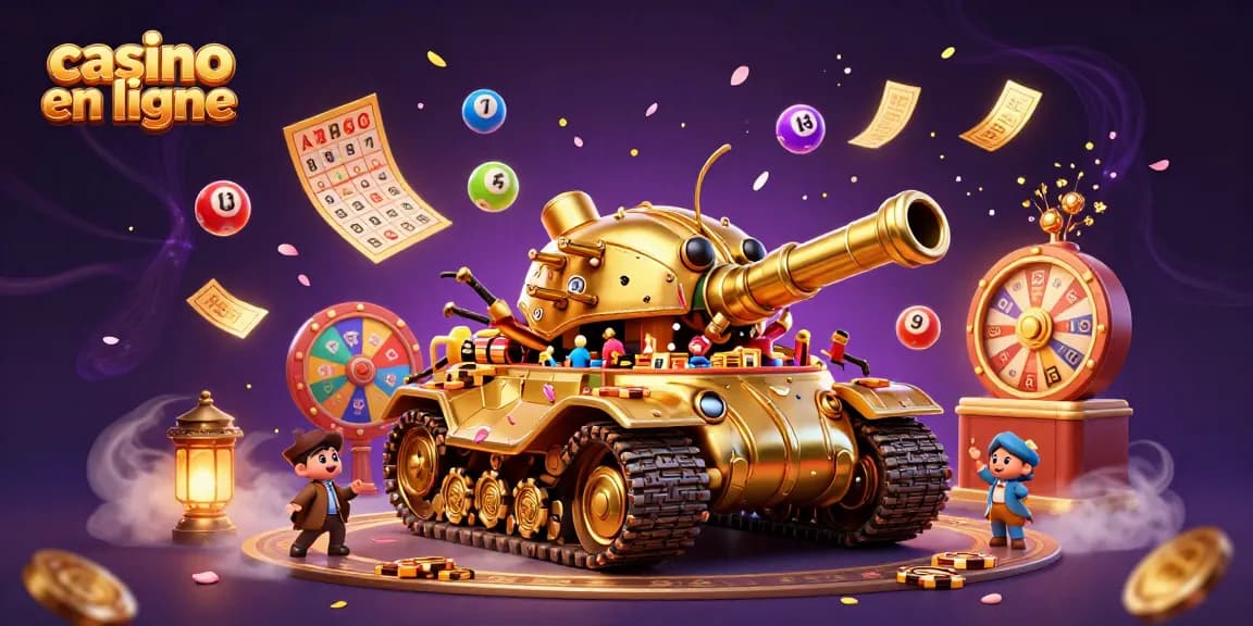 Casino en ligne : un tank scarabée doré ouvrant son casino miniature avec jeux variés.
