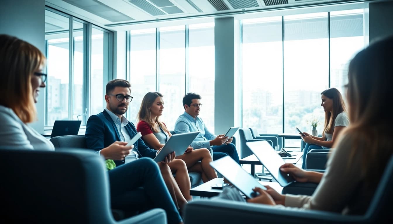 Engage with efficient services at https://fidelitycorporate.com, featuring professionals in a modern workspace.