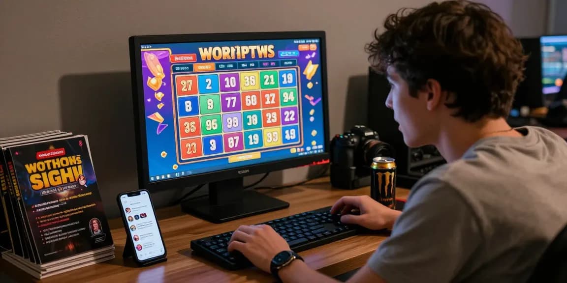 Pengguna terlibat dalam permainan togel online menggunakan coloksgp link alternatif di ruang gelap dengan komputer dan grafik berwarna.