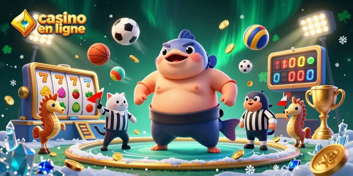 Une scène animée montrant des personnages de casino en ligne avec des éléments de jeu dynamique et colorés.
