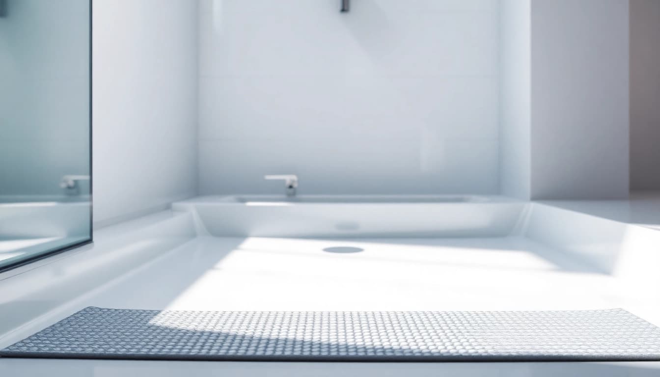 Presenta un piatto doccia moderno in un elegante bagno minimalista con finiture brillanti.